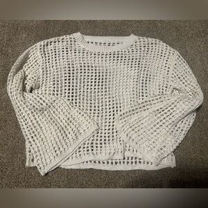 Boho Beach Crochet Knit Sweater | Open Weave Cream Pullover